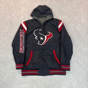 Houston Texans NFL Hooded Windbreaker Jacket Navy Blue Red Full Zip Mens L